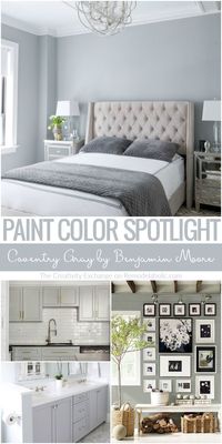 This is the perfect mid-tone gray paint color! Coventry Gray by Benjamin Moore is a beautiful neutral gray wall color or cabinet color that looks stunning in natural light, artificial light, or mixed lighting. See more inspiration in the post. #remodelaho