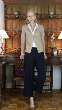 Classic-Fashion-Over-50-Talbots-Cardigan-Black-Cropped-Pants-Janis-Lyn-Johnson #casualfashion