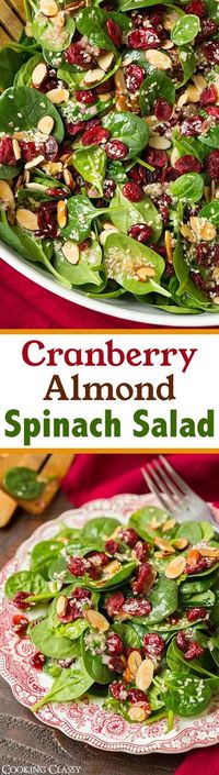 Cranberry Almond Spinach Salad with Sesame Seed Dressing - A delicious, simple and healthy salad!