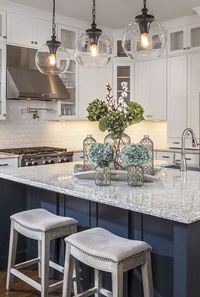 Gorgeous kitchen design by Lauren Nicole Designs featuring Tabby pendant lights by Feiss