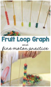 Use fruit loops to build hands-on graphs with young children. They can also use them to sort and pattern.
