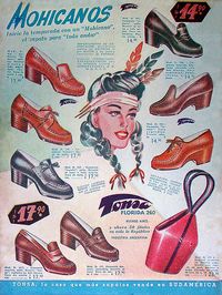 Vintage Mohicanos Wedges & Loafers shoe ad. #vintage #shoes #1940s #ad