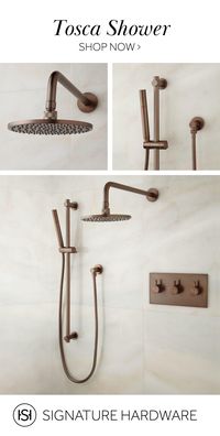 Take your shower to the next level with the Tosca Thermostatic Shower System. This brass set comes with a hand shower and thermostatic technology that makes the water a comfortable temperature each time you shower. Click to shop from a variety of finishes, including brushed nickel, chrome, and oil rubbed bronze.