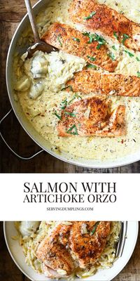 Salmon with Artichoke Orzo - Serving Dumplings