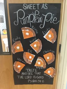 a chalkboard with pumpkin pies on it and the words sweet as pumpkin pie