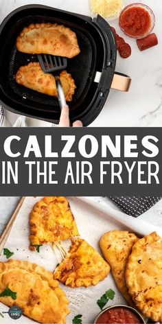 calzones in the air fryer with text overlay