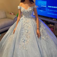 New Quinceanera Dress - Bahama Blue Quinceanera Ball Gown With 3d Flowers, Xsmall. Outfits, Quince Dresses, 15 Dresses Quinceanera Blue, 15 Dresses Quinceanera, Quince Dresses Blue, Dresses Quinceanera, Cinderella Quinceanera Dress, Quince Dress, Quinceanera Dresses Blue