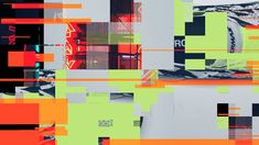 an abstract painting with orange and green squares