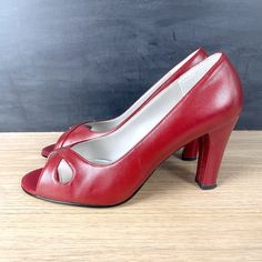 Sam & Libby Cameo peep toe heels - size 9M - 1990s vintage - NextStage Vintage High Heels, Heels, Vintage, Shoes, Vintage High Heels, Peep Toe Heels, Leather Upper, Worn, Peep Toe