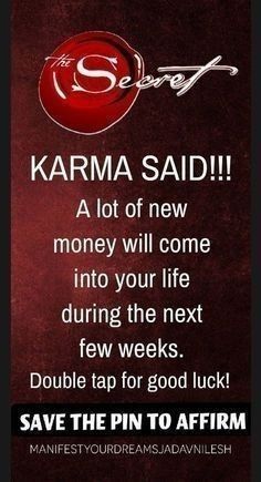 Karma, Law Of Attraction, Wisdom Quotes, Law Of Attraction Affirmations, Wealth Affirmations, Affirmations For Happiness, Good Luck Quotes, Money Affirmations, Positive Self Affirmations