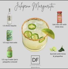 an advertisement for jalapeno margarita with ingredients