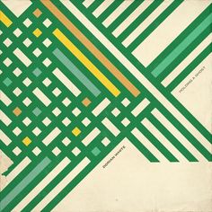 an abstract green and yellow design with squares, lines, and rectangles on it