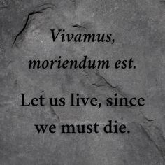 a stone with the words virams, morrendum est let us live, since we must die