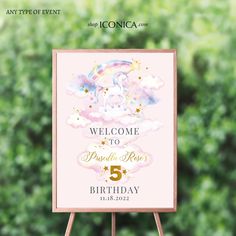 "Custom Welcome Sign Printed : Any text for any event type (First communion, baby shower, bridal shower, wedding, birthday, etc.)   - Available in sizes 8x10, 11x14, 16x20, 18x24, 22x28, 24x36\". - We will customize your text .  - Font changes, colors, layout/graphic changes are not included with the purchase of this listing. - Printed on thick, matte white card stock or Foam Board option. - Signs do NOT come framed. - Free U.S Shipping / Express Shipping available at checkout. For display you c Ideas, Invitations, Unicorn Birthday Invitations, Unicorn Birthday Decorations, Girls Birthday Party, 1st Birthday, Unicorn Party, 5th Birthday, Birthday Party