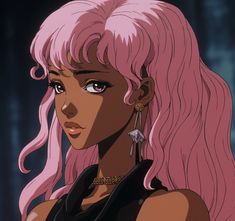 an anime character with pink hair and earrings