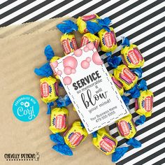 candy bar wrapper with service sign on it
