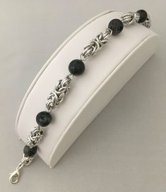 Blue Gray Labradorite Gemstone Silver Byzantine Chainmaille Beaded Bracelets, Piercing, Chainmaille Bracelet