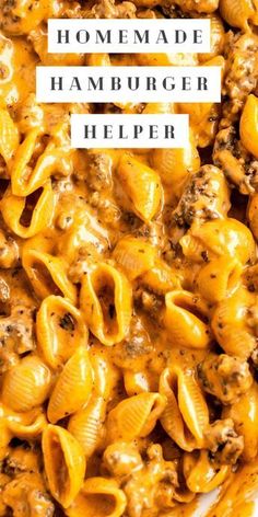 homemade hamburger helper pasta in a white bowl with the title overlay that reads, how to make hamburger helper