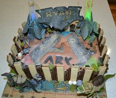 ARK survival evolved cake #ark #beacons #dinosaurs #theisland Foods, Cake, Castle Cake, Dinos, Ark Video Game