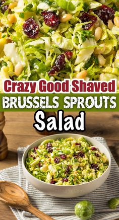 a salad with cranberries and shaved brussels sprouts