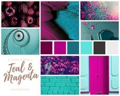 teal and magenta mood board with pink, blue, green, and purple colors