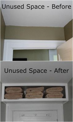 the before and after pictures of an uninsted space - filled closet with towels