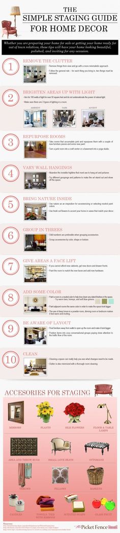 I once had a friend that told me that our houses should look always as good as they do when we are trying to sell them. The Simple Staging Guide for Home Decor Infographic Interior, Diy Home Décor, Organisation, Home Decor Tips, Decorating Your Home, Home Staging, Home Decor