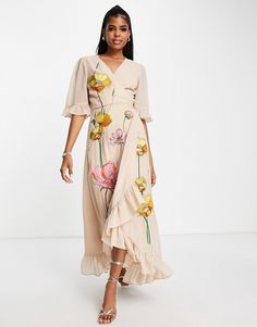 Maxi dress by Hope & Ivy Love at first scroll Wrap front Frill sleeves Tie waist Regular fit Maxi Wrap Dress, Embroidered Midi Dress, Long Sleeve Maxi Dress, Maxi Dress Evening, Maxi Dress, White Maxi Dresses, Long Maxi Dress, Midi Dress, Wrap Front