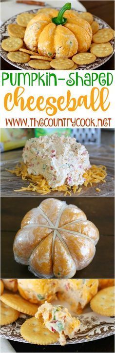 Pumpkin {Shaped} Cheese Ball recipe from The Country Cook. I took this to a get-together and everyone went nuts for it! They absolutely loved the way it looked and the way it tasted! Folks were taking pictures - ha! It's ranch and veggie flavored and so good and ridiculously simple! Bacon, Halloween, Pumpkin Thanksgiving, Cheese Pumpkin
