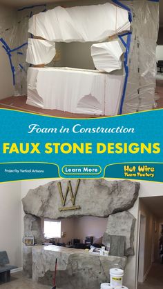 an advertisement for faux stone designs on the wall