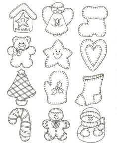 the pattern for christmas stockings and mittens is shown in black ink on white paper