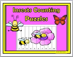 an insect counting puzzle with two bees and a flower
