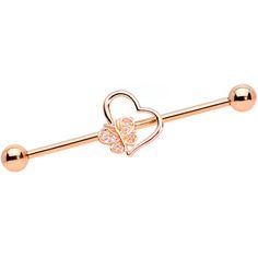 14 Gauge Clear CZ Gem Rose Gold Tone Heart Industrial Barbell 38mm – BodyCandy Tattoos, Helix Cartilage Earrings, Ear Piercings Helix, Barbell Earrings, Piercing Ring