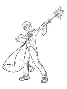 a boy with a wand in his hand is holding a star and pointing to the sky