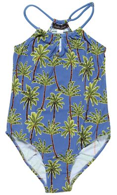 Palmtrees on royal blue swimsuit for girls. Swimsuit in blue with palmtrees made from high end european fabrics to last way beyond summer. Shop at Stella Cove Kids' Clothing