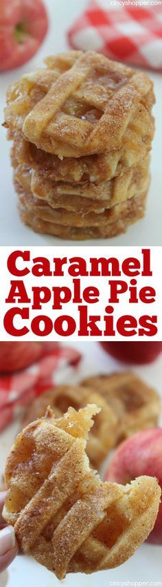 Caramel Apple Pie Cookies -Easy fall cookie. Pastry crust, warm gooey caramel and apples make them delish. Pie, Brunch, Fudge, Pudding