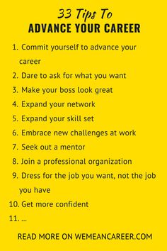 a yellow poster with the words 3 tips to advance your career