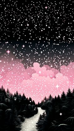 the night sky is filled with stars and clouds, as if it were painted in pink