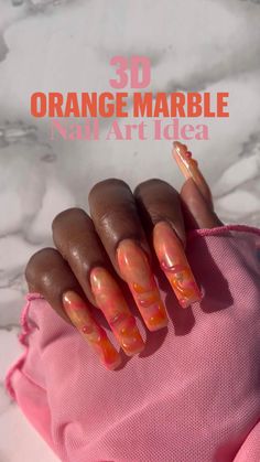 3D Orange Marble Nail Look
