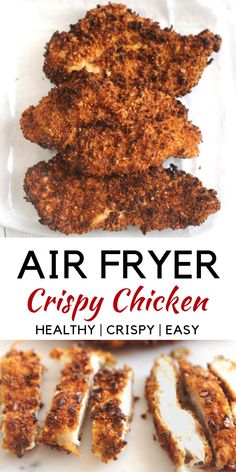 air fryer crispy chicken on a plate with text overlay that says air fryer crispy chicken