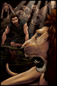 Daniel in the lions den - Into the Lions' Den by eikonik Faith, Jesus On The Cross, Bible Heroes, Jesus Bible, Pray, Bible Illustrations, Remission Of Sins