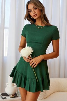 Buy the Meilani A-line Empire Dress Forest Green | Selfie Leslie Day Dresses, Outfits, Short Dresses, A Line Dress, Empire Dress, Green Dress, Forest Green Dresses, Dress, Dark Green Dress