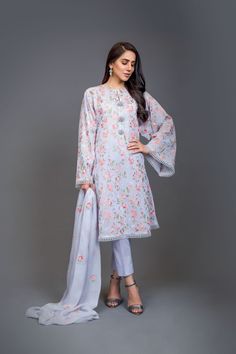 Bareeze Floral Infusion Bnl696 Light Grey Collection 2021 Pakistani, Floral, Casual, Pakistani Designers, Indian Wear, Shalwar Kameez, Pakistani Designer Suits, Pakistani Outfits