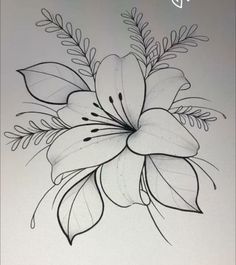 a drawing of a white flower with leaves on it's side and the words, `