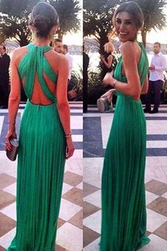 Sexy Open Back Scoop Chiffon With Ruffles A Line Dresses Rjerdress Evening Gowns, Long Evening Gowns, Formal Bridesmaids Dresses, A Line Prom Dresses, Chiffon Prom Dress, Evening Dresses Prom, Evening Dresses Uk, Chiffon Evening Dresses, Green Prom Dress Long