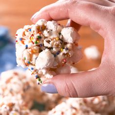 Take your popcorn to the next level and make homemade popcorn balls. So easy to make and even more fun to eat! We added sprinkles to ours to make them more festive but you can leave them out or add mini chocolate chips! Get the recipe at Delish.com. #delish #easy #recipe #popcornballs #holiday #festive #homemade #spinkles #christmas #best #nobake #dessert Treats, Biscuits, Popcorn, Homemade Popcorn Balls, Popcorn Balls Recipe, Popcorn Balls, Popcorn Balls Easy