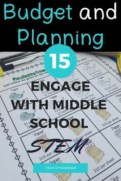 a binder with the title budget and planning 15 engage with middle school