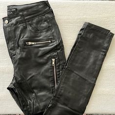 Brand New, Tags Attached. Faux Leather Pants With Zippers On Side And Button Closure. Style Is Skinny Jean With Tight Fit Down Legs. Last Photo Is Stock Pic Skinny, Trousers, Leather Trousers, Cargo Jeans, Leather Pants, Distressed Jeans, Denim Jumpsuit, Skinny Pants, Pants