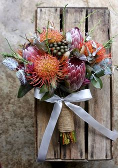 Image result for melbourne february native australian bouquet Protea Wedding, Protea Bouquet, Flower Arrangements, Floristry