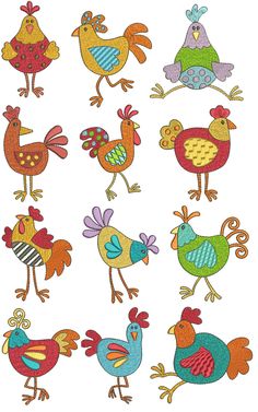 a bunch of different types of birds on a white background with the words roosters written in
